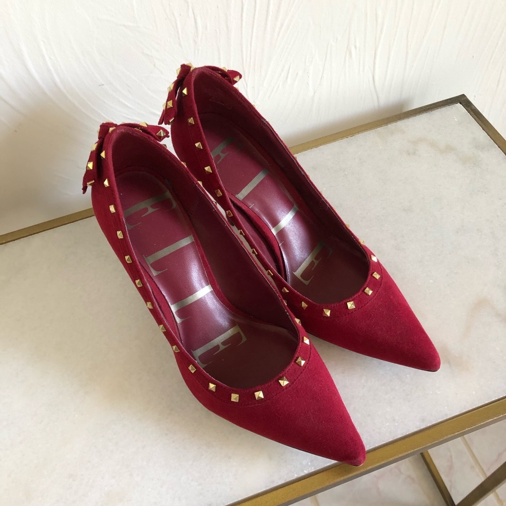 Elle Red Rockstud Bow Heels - Picture 5 of 9